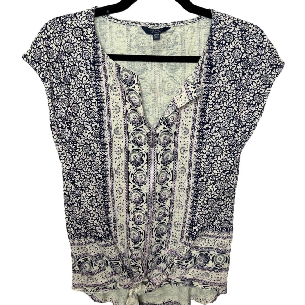 ✨3/$21✨ Lucky Brand Boho Cap Sleeves Tie Front Top XS Blue Pink